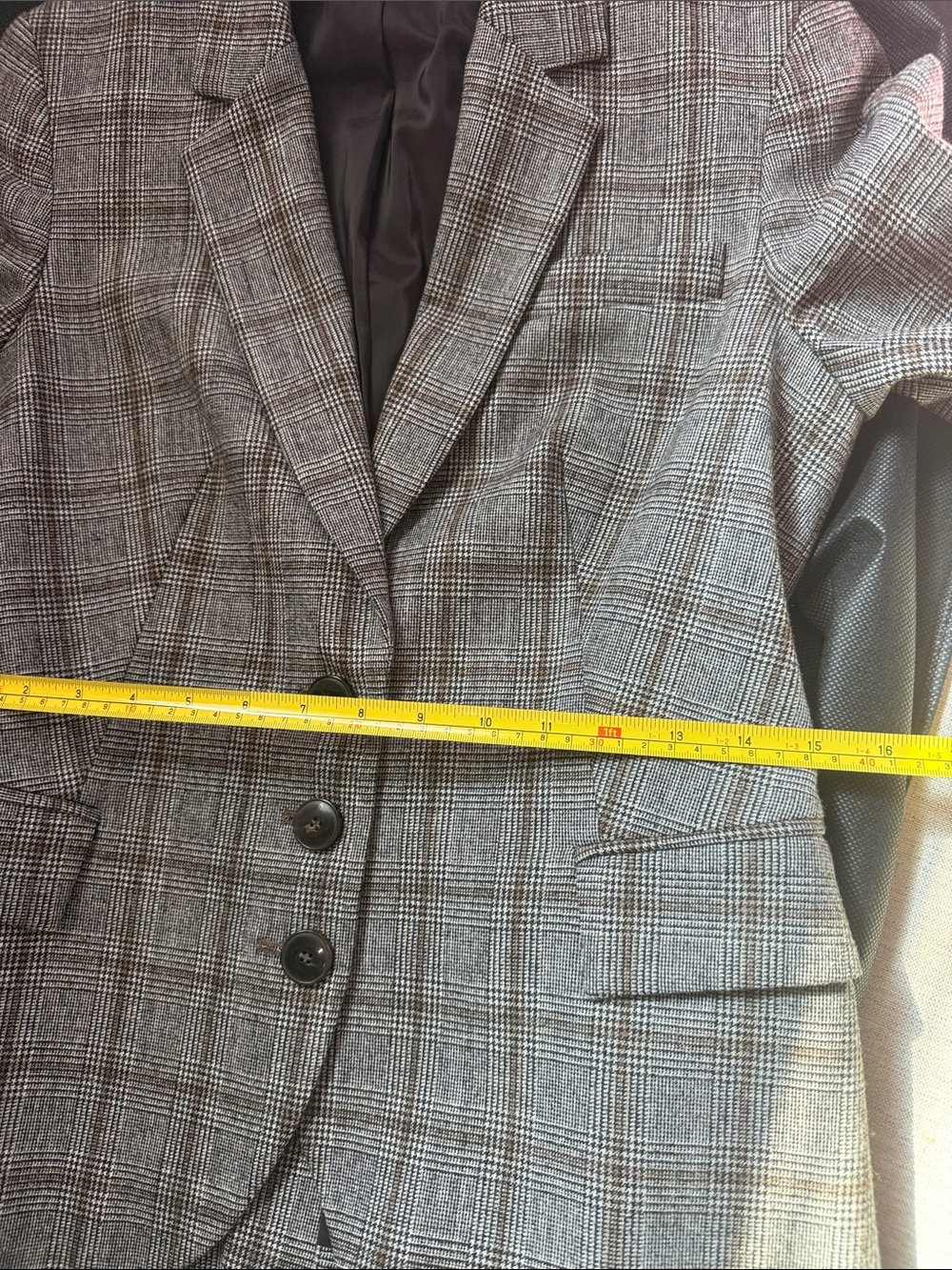 Anne Fontaine Gray Plaid Blazer with Brown Windowpane - Picture 11 of 11